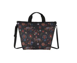 lesportsac bright fortune deluxe easy carry tote crossbody + top handle handbag, style 4360/color e476, festive graphics artfully arranged celebrate year of the tiger, evoking optimism & strength