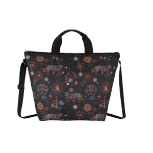 LeSportsac Bright Fortune Deluxe Easy Carry Tote Crossbody + Top Handle Handbag, Style 4360/Color E476, Festive Graphics Artfully Arranged Celebrate Year of the Tiger, Evoking Optimism & Strength