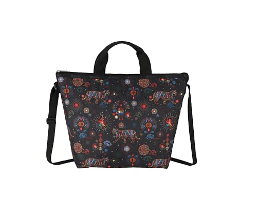 LeSportsac Bright Fortune Deluxe Easy Carry Tote Crossbody + Top Handle Handbag, Style 4360/Color E476, Festive Graphics Artfully Arranged Celebrate Year of the Tiger, Evoking Optimism & Strength