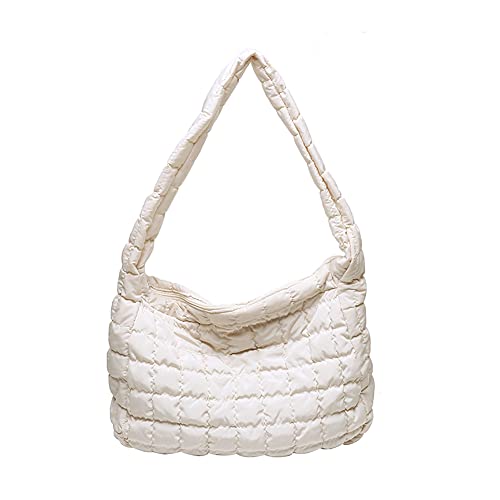 Quilted Bags for Women Lightweight Quilted Padding Shoulder Bag Down Cotton Padded Large Tote Bags Lattice Crossbody Bag Zip Closure