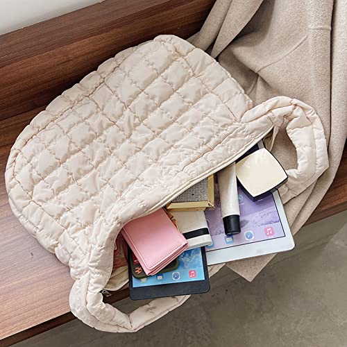 Quilted Bags for Women Lightweight Quilted Padding Shoulder Bag Down Cotton Padded Large Tote Bags Lattice Crossbody Bag Zip Closure