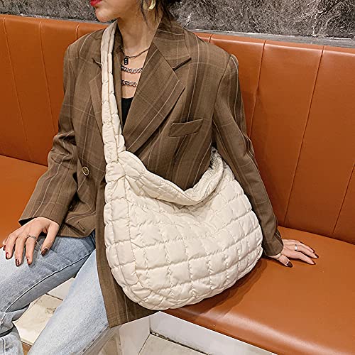 Quilted Bags for Women Lightweight Quilted Padding Shoulder Bag Down Cotton Padded Large Tote Bags Lattice Crossbody Bag Zip Closure