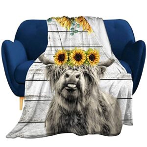 rumwall Highland Cow Blanket Sunflower Cow Flannel Throw Blanket for Living Room Couch Bed Sofa Kids Adults All Seasons 50"X40"