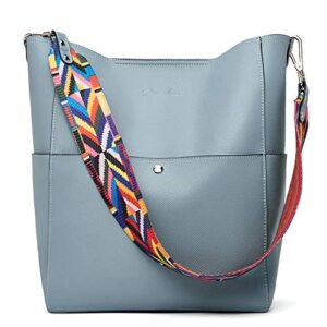 bostanten women leather wallet rfid blocking small bifold bundled with handbags tote purses shoulder bucket bags blue