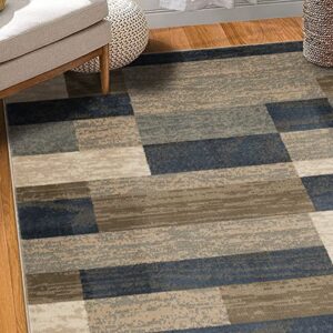 BNM Indoor Large Area Rug with Jute Backing, Modern Geometric, Perfect for Living and Dining Room, Bedroom, Hardwood Floors, Office, Dorm, Entryway, Rockwood Collection, 8' x 10', Midnight Navy