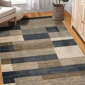 BNM Indoor Large Area Rug with Jute Backing, Modern Geometric, Perfect for Living and Dining Room, Bedroom, Hardwood Floors, Office, Dorm, Entryway, Rockwood Collection, 8' x 10', Midnight Navy