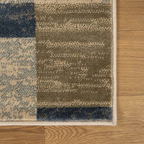 BNM Indoor Large Area Rug with Jute Backing, Modern Geometric, Perfect for Living and Dining Room, Bedroom, Hardwood Floors, Office, Dorm, Entryway, Rockwood Collection, 8' x 10', Midnight Navy