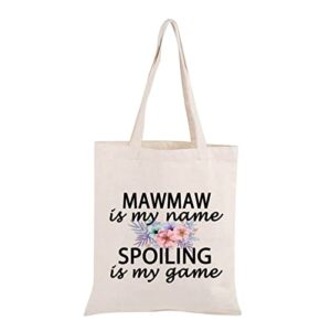 pwhaoo grandma mawmaw gift mawmaw is my name spoiling is my game tote bag canvas best mawmaw ever shopping bag (spoiling mawmaw tote)