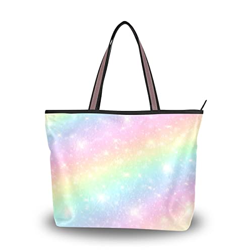 OTVEE Rainbow Pastel Clouds and Sky Handbag Top Handle Tote Bag for Women - L Size