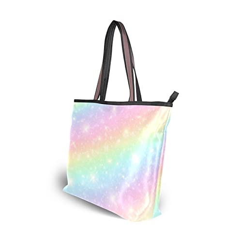 OTVEE Rainbow Pastel Clouds and Sky Handbag Top Handle Tote Bag for Women - L Size