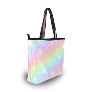 OTVEE Rainbow Pastel Clouds and Sky Handbag Top Handle Tote Bag for Women - L Size