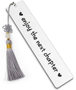 ptzizi enjoy the next chapter inspirational metal engraved bookmark clip with tassel for friends teachers students book lovers retirement teacher’s day graduation christmas anniversary birthday gifts