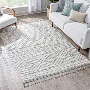 well woven salem eliana 3’11” x 5’3″ cream tribal geometric chevron pattern high-low textured area rug