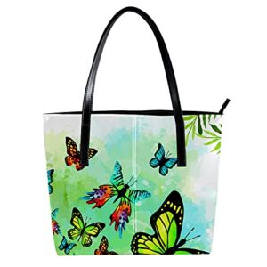 deyya women’s leather purse and handbag, large capacity top handle satchel purses shoulder bag butterflies green