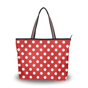 OTVEE Christmas Retro White Red Polka Dot Handbag Top Handle Tote Bag for Women - M Size