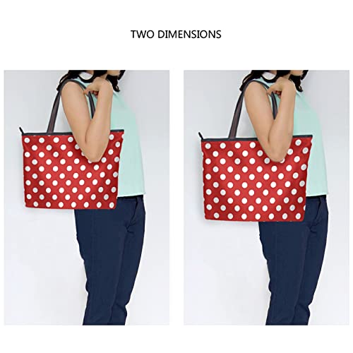 OTVEE Christmas Retro White Red Polka Dot Handbag Top Handle Tote Bag for Women - M Size