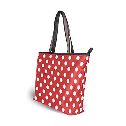 OTVEE Christmas Retro White Red Polka Dot Handbag Top Handle Tote Bag for Women - M Size