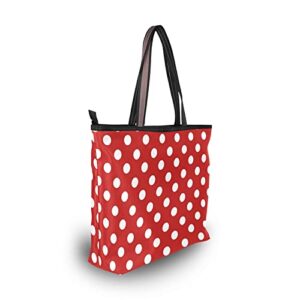 OTVEE Christmas Retro White Red Polka Dot Handbag Top Handle Tote Bag for Women - M Size