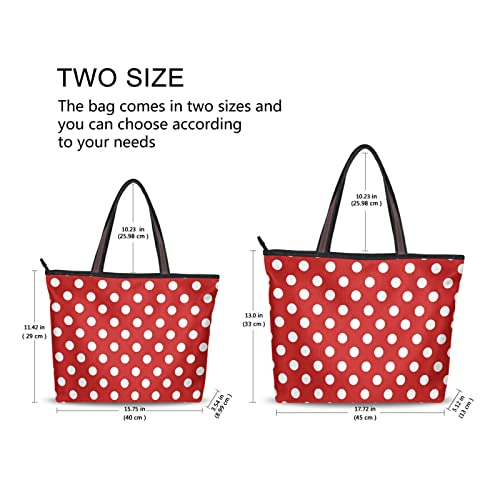 OTVEE Christmas Retro White Red Polka Dot Handbag Top Handle Tote Bag for Women - M Size