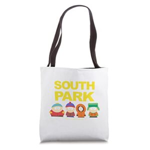 south park gang below logo tote bag