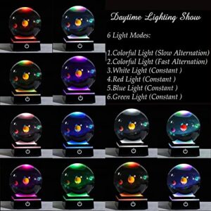 3D Crystal Ball with Solar System Model and LED lamp Base, Clear 80mm (3.15 inch) Solar System Crystal Ball, Best Birthday Gift for Kids, Teacher of Physics, Girlfriend Gift, Classmates and Kids Gift