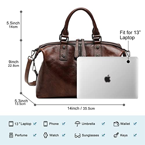 Women Genuine Leather Handbags vintage purses Top Handle Satchel and tote Crossbody Shoulder bags (Vintage Coffee)