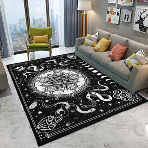 lggqqw witch rug black and white area rug snake carpet moon star rug black gothic carpet for room, 24inch x 36inch