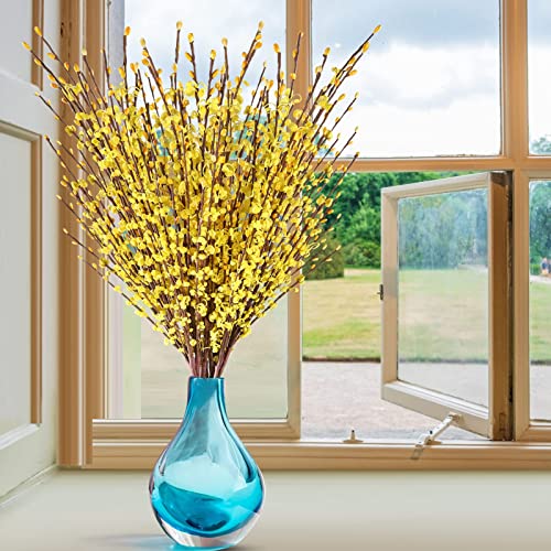 Starryle 10Pcs 29.5'' Long Artificial Flowers Stem Fake Jasmine Flower Faux Jasmines Plant for Home Bathroom Living Room Farmhouse Wedding DIY Flower Vase Decor (Yellow)