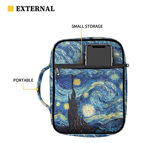 YEXIATODO Van Gogh Starry Night Bible Covers for Women Kids Students Bible Crossbody Shoulder Backpack with Handle Zippered Pockets Bible Case with Removable Pen Slots Phone Notebook