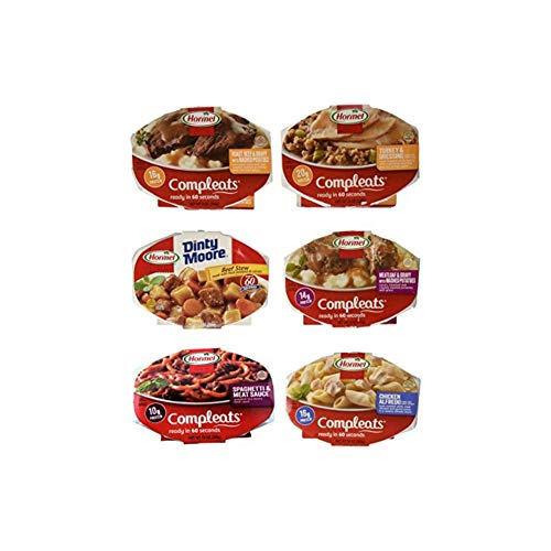 Hormel Compleats Meals - Variety Flavors (6 Count - 7.5 to 10 Ounce Microwavable Bowls) - Beef Stew, Meatloaf, Roast Beef, Spaghetti, Chicken Alfredo, Turkey Dressing
