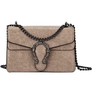 glod jorlee women’s chain strap crossbody shoulder purse – fashion classic stone crocodile pattern leather square flap handbags satchel(khaki)