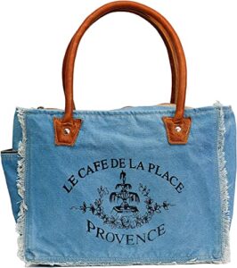naturals export oag upcycle canvas bag, handmade canvas bag with leather, canvas tote bag, canvas shoulder bag, canvas handbag for women, blue