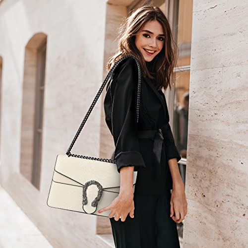 ZooLLyn Crossbody Shoulder Evening Bag for Women - Luxurious Snake Print PU Leather Messenger Bag Trendy Chain Strap Clutch Square Satchel Handbag Purse White