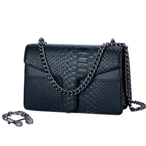 GLOD JORLEE Trendy Chain Crossbody Bags for Women - Luxury Snake-Print Leather Shoulder Satchel Bag Evening Clutch Purse Handbags (001-black)