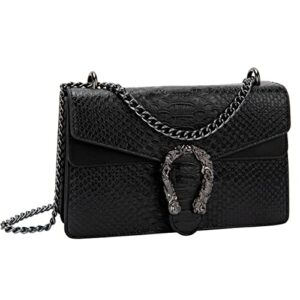 GLOD JORLEE Trendy Chain Crossbody Bags for Women - Luxury Snake-Print Leather Shoulder Satchel Bag Evening Clutch Purse Handbags (001-black)