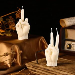 BBTO 2 Pieces Middle Finger Candles Hand Candles Victory Gesture Candle Teen Room Decor Candle Aesthetic Funny White Candle for Office, House, Room Supplies and Decorations