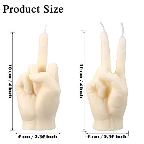 BBTO 2 Pieces Middle Finger Candles Hand Candles Victory Gesture Candle Teen Room Decor Candle Aesthetic Funny White Candle for Office, House, Room Supplies and Decorations