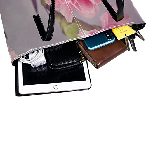 Leather Handbag for Women, Tote Bag Shoulder Hobo Bags for Dating Shopping Daily Purses Carnation Bossom Bloom Pink Flower
