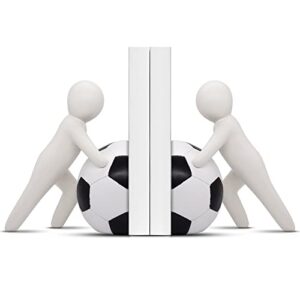 joyvano soccer bookends – decorative sports bookends for kids – unique & heavy duty book ends to hold books – soccer room decor – book holder for shelves