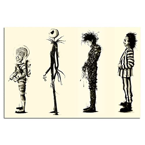 LINKING Tim Burton Movie Beetlejuice Edward Scissorhands Movie Canvas Art Wall Prints Room Decor 16inchx24inch