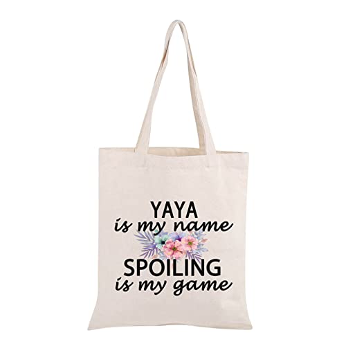 PWHAOO Yaya Grandma Gift Yaya Is My Name Spoiling Is My Game Tote Bag Canvas Best Yaya Ever Shopping Bag (spoiling Yaya Tote)