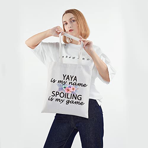 PWHAOO Yaya Grandma Gift Yaya Is My Name Spoiling Is My Game Tote Bag Canvas Best Yaya Ever Shopping Bag (spoiling Yaya Tote)