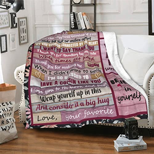 to My Cousin Throw Blanket Cousin Gifts for Women Valentine's Day Birthday Gifts Blankets for Cousin Soft Warm for Fall Winter Spring 50"x60"