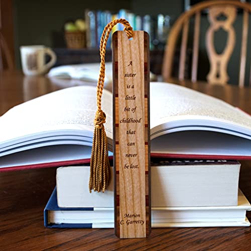 Sister Childhood Quote by Marion Garretty Engraved on Wooden Bookmark with Tassel - Also Available with Personalization - Made in The USA
