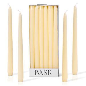 ivory taper candles – unscented dripless long candles bulk – candle sticks long burning 8 hours – for candlesticks, dinner table, vigil, advent, christmas, thanksgiving, kwanzaa – 12 pack,10 inch tall