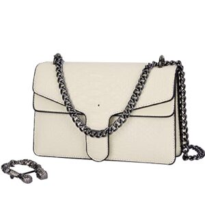 GLOD JORLEE Trendy Chain Crossbody Shoulder Bags for Women - Luxury Leather Satchel Bag Evening Clutch Purse Handbags (001-off white)