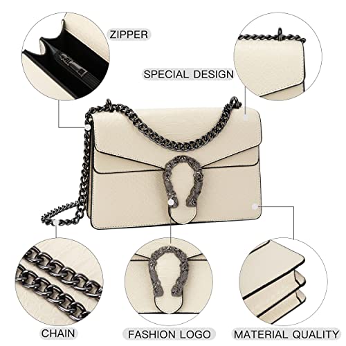 GLOD JORLEE Trendy Chain Crossbody Shoulder Bags for Women - Luxury Leather Satchel Bag Evening Clutch Purse Handbags (001-off white)