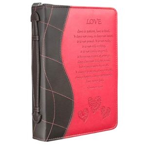 christian art gifts women’s fashion bible cover love 1 corinthians 13:4-8, pink/brown faux leather, large