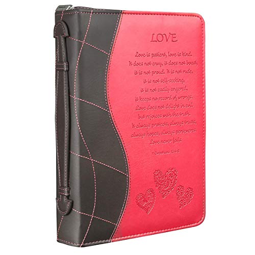 Christian Art Gifts Women's Fashion Bible Cover Love 1 Corinthians 13:4-8, Pink/Brown Faux Leather, Large