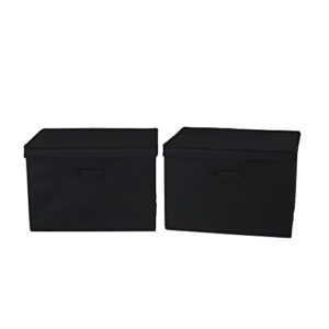 household essentials wide fabric storage bins with lids, black, set of 2